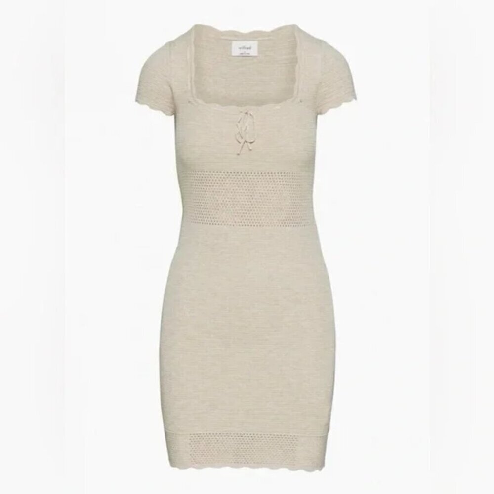 Aritiza Wilfred Reception Mini Dress Pointelle Knit Heather Bone Size Small